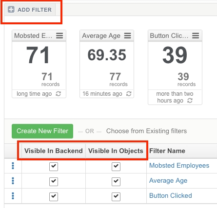 Demonstrares how to hide and show filters for Events and Objects on Mobsted multichannel PWA platform